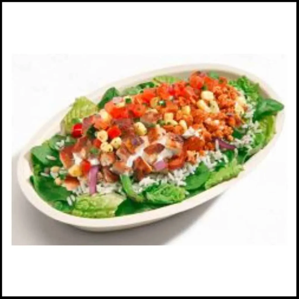 Chipotle Go Half Veggie Bowl – A Perfect Balance of Protein & Veggies! Chipotle Go Half Veggie Bowl with grilled chicken, sofritas, white rice, fresh greens, corn salsa, and diced tomatoes.