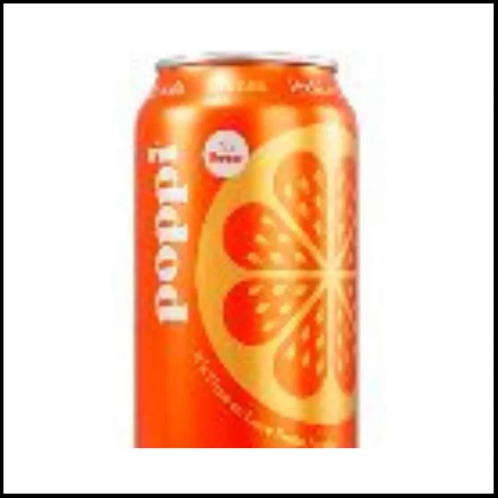 Poppi Orange – Refreshing Prebiotic Soda with Apple Cider Vinegar A vibrant orange can of Poppi Orange prebiotic soda featuring a sliced orange graphic.