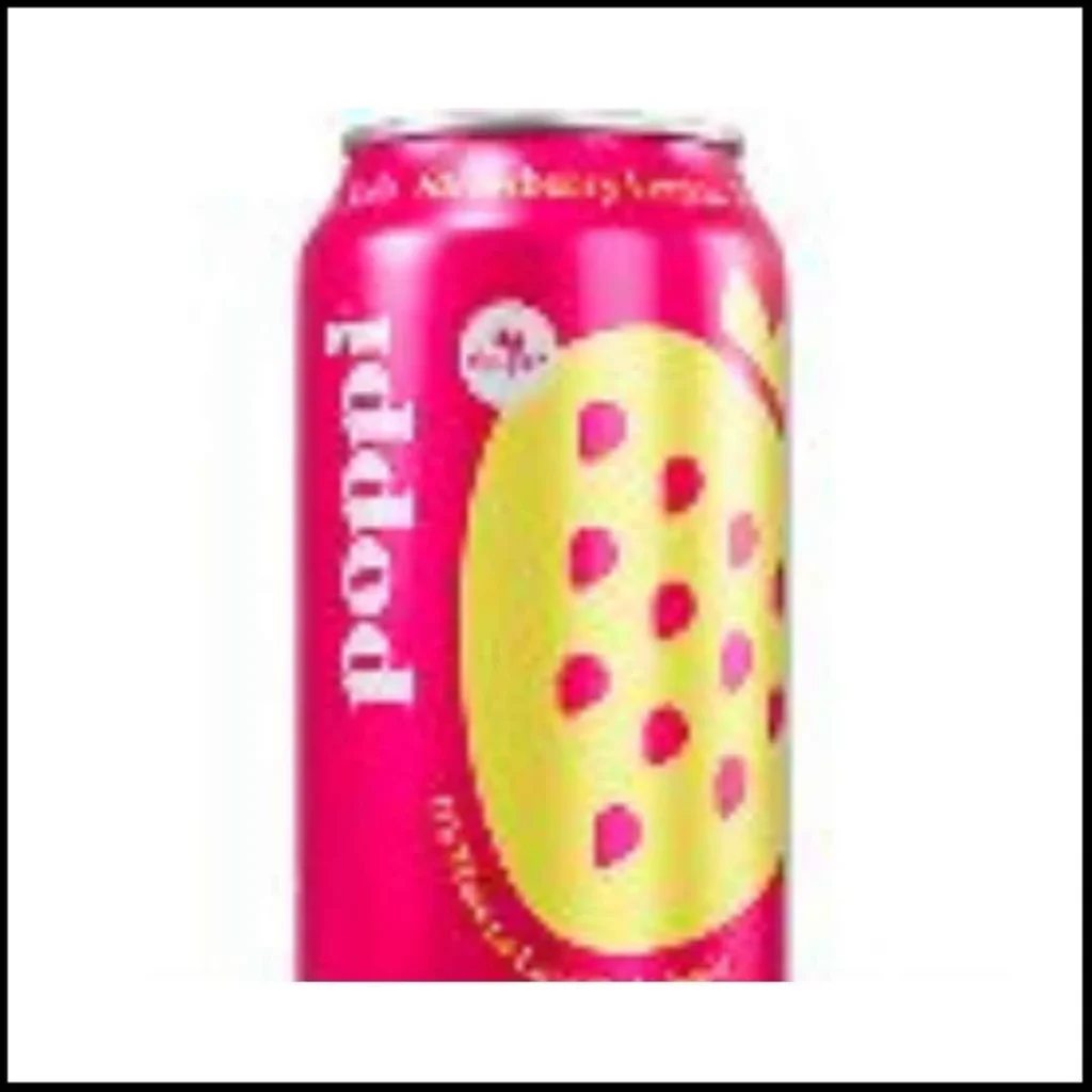 Poppi Strawberry Lemon – Refreshing Prebiotic Soda with Apple Cider Vinegar A bright pink can of Poppi Strawberry Lemon prebiotic soda featuring a yellow lemon graphic.